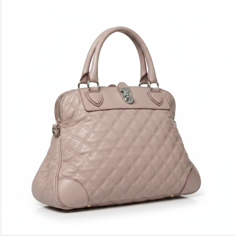 MARC JACOBS Whitney Quilted Leather Satchel Bag Blush Old Money Made In Italy